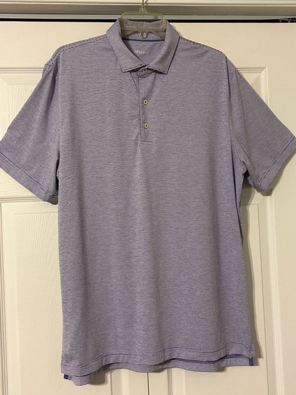 Mens JOHNNIE-O Sz L Purple with White Stripes UPF 50 Polo Golf Shirt Top